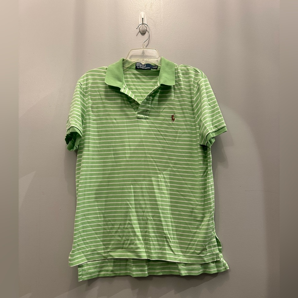 EUC Polo by Ralph Lauren Green Striped Polo Shirt. Men’s Large